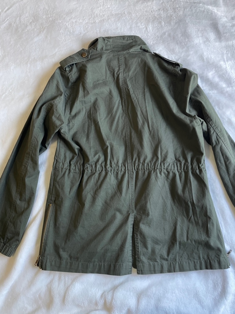 NWOT Forever 21 Olive Green Utility Jacket Military Style Pockets Waist String - Picture 3 of 7